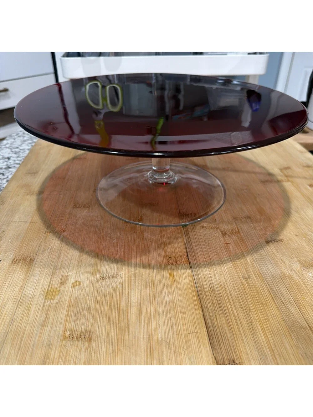 IKEA AKTAD 13” Ruby Glass Pedestal Cake Stand Designed By Maria Vinka *